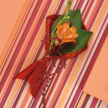 Orange Freesia and Red Accent Boutonniere