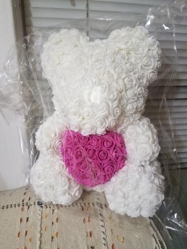 Forever Rose Bear Large White with Pink Heart