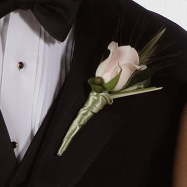 White Rose and Sage Satin Boutonniere