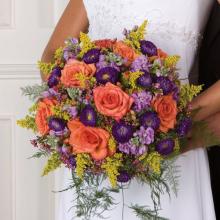 Large Round Purple Orange and Yellow Summer Bridal Bouquet