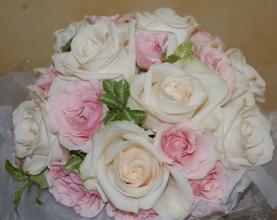 Classic White Rose and Pastel Pink Bridal Bouquet