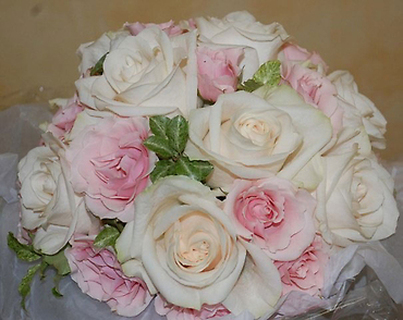 Classic White Rose and Pastel Pink Bridal Bouquet