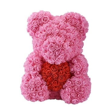 Forever Rose Bear Large Pink with Red Heart