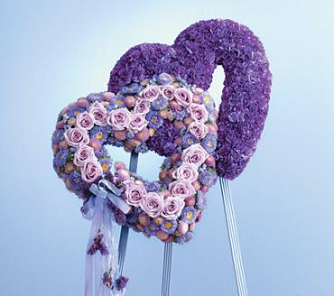 Purple Double Heart Standing Funeral Spray