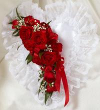 Red and White Satin Heart Casket Pillow