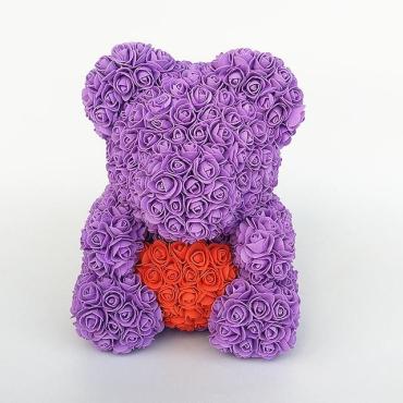 Forever Rose Bear Large Purple With Red Heart