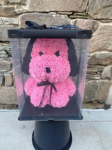 Forever Rose Bear Large Pink Pug in Custom Window Display Box