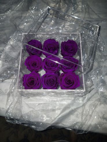 Forever Love Roses That Last A Year Acrylic Square Box Deep Purp