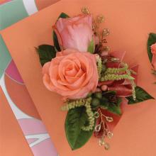 Double Peach Rose and Green Amaranthus Corsage