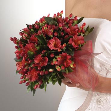 Red Alstroemeria & Hypericum Bridal Bouquet
