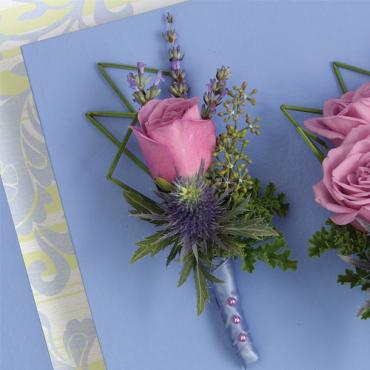 Lavender rose and Blue Thistle Boutonniere