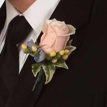 Peach Rose and Berry Boutonniere