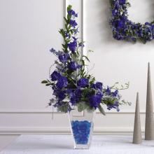 Glittered Blue-Dyed Rose Altar Arrangement