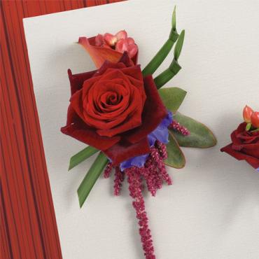 Red Rose Mango Calla and Red Berry Boutonniere