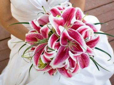 Elegant Stargazer Lily And Lily Grass Bridal Bouquet