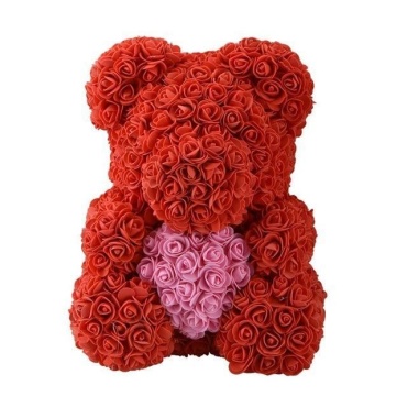 pink rose bear with heart