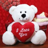 Forever Rose Bear Large White with Pink Heart
