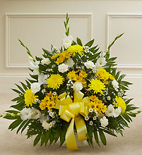 Yellow and White Sympathy Floor Basket