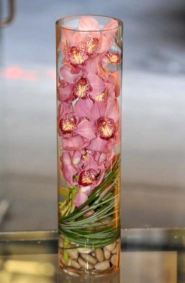 Classic Cymbidium in Tall Cylinder Vase