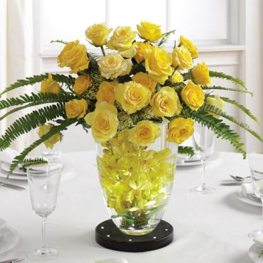 Illuminated Rose and Orchid Centerpiece