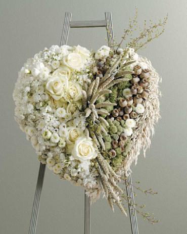 Unique Ivory Solid Heart Funeral Spray