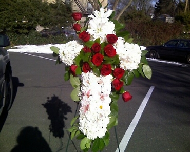 Cross With Red Roses Funeral Spray