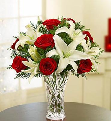 Crystal Like Vase Holiday Arrangement