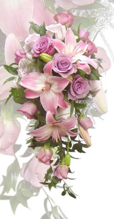 Pink Lily Lavender Rose Cascading Bridal Bouquet