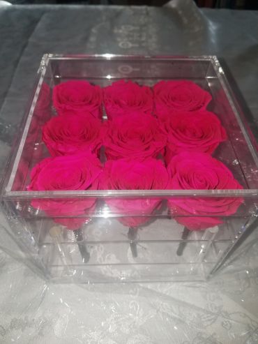 Forever Love Rose That Lasts A Year Square Acrylic Box Hot Pink
