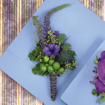 Purple Green and Blue Boutonniere