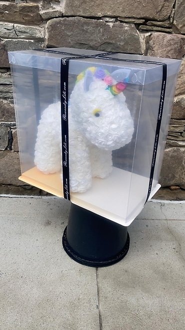 Forever Rose Bear Unicorn W Custom Window Display Box