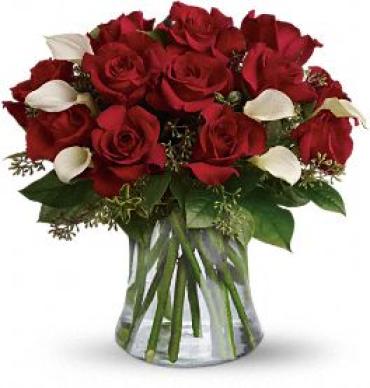 Be Still My Heart - Red Roses with Elegant Calla Lilies