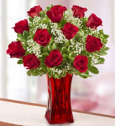 Blooming Love Premium Red Roses in Red Vase